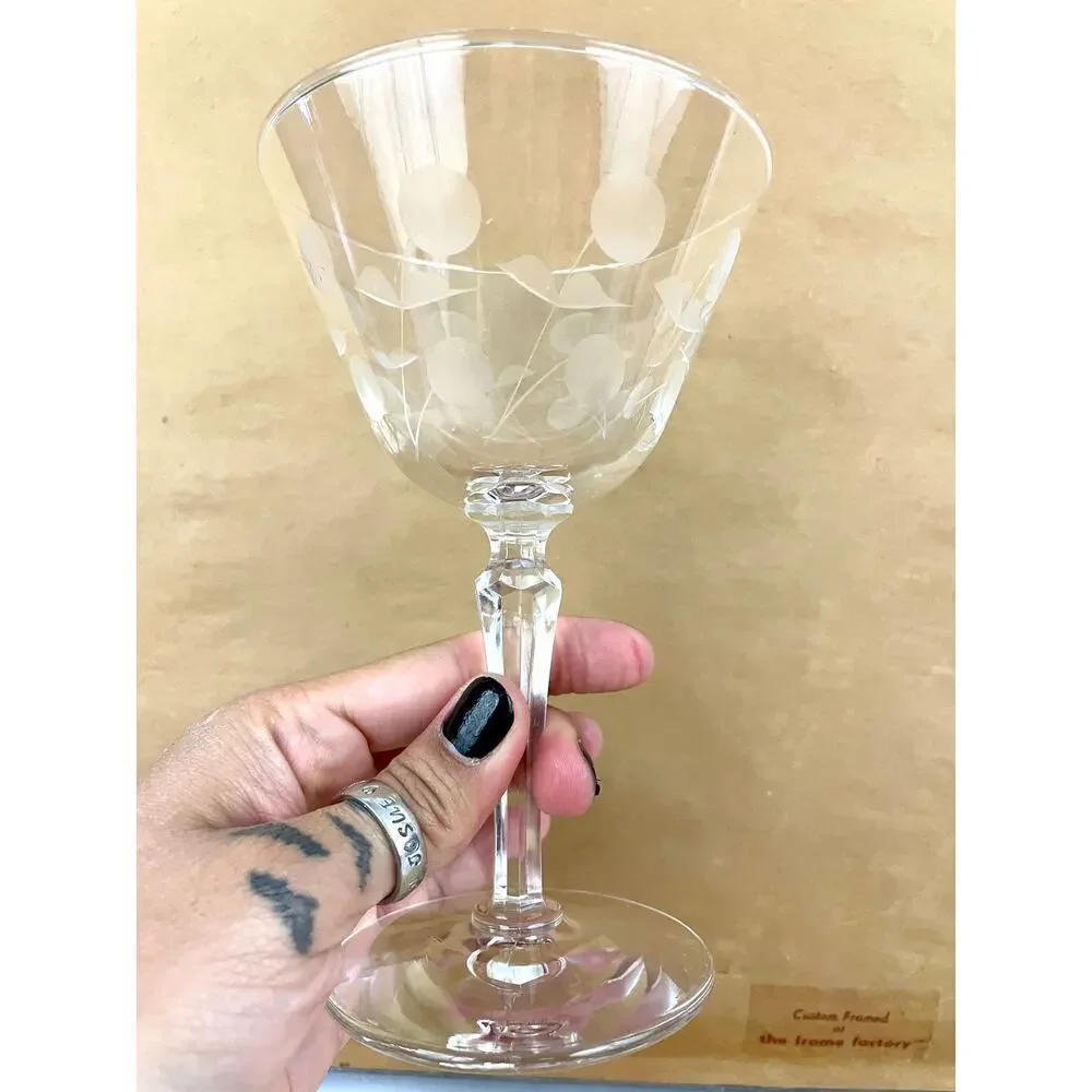 VTG Set of 2 Clear Carlton Champagne Glasses‎ Martini Stem Libbey Glass Etched